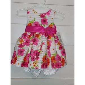 Girls American Princess 2 Pc Floral Party Dress Dress And Diaper Cover Size 6M